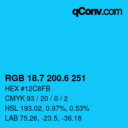 カラーコード: RGB 18.7 200.6 251 | qconv.com