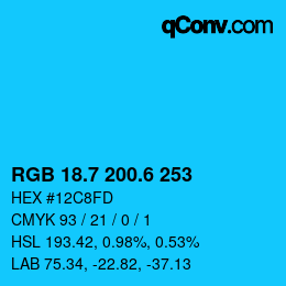 カラーコード: RGB 18.7 200.6 253 | qconv.com