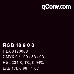 Color code: RGB 18.9 0 8 | qconv.com