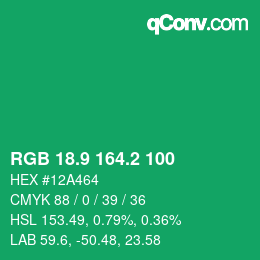 カラーコード: RGB 18.9 164.2 100 | qconv.com