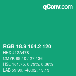 カラーコード: RGB 18.9 164.2 120 | qconv.com