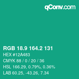 カラーコード: RGB 18.9 164.2 131 | qconv.com