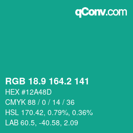 カラーコード: RGB 18.9 164.2 141 | qconv.com