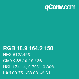 カラーコード: RGB 18.9 164.2 150 | qconv.com