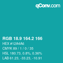 カラーコード: RGB 18.9 164.2 166 | qconv.com
