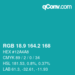 カラーコード: RGB 18.9 164.2 168 | qconv.com