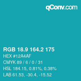 Color code: RGB 18.9 164.2 175 | qconv.com