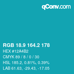 カラーコード: RGB 18.9 164.2 178 | qconv.com