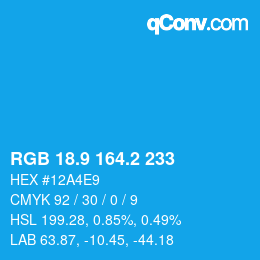 カラーコード: RGB 18.9 164.2 233 | qconv.com