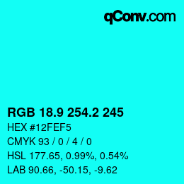 カラーコード: RGB 18.9 254.2 245 | qconv.com