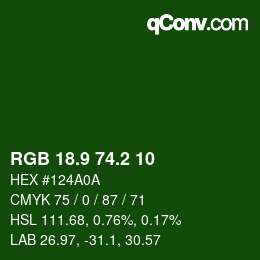 カラーコード: RGB 18.9 74.2 10 | qconv.com
