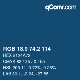 カラーコード: RGB 18.9 74.2 114 | qconv.com