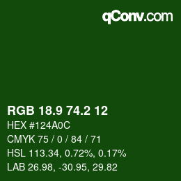 カラーコード: RGB 18.9 74.2 12 | qconv.com