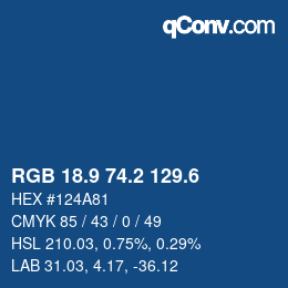 カラーコード: RGB 18.9 74.2 129.6 | qconv.com