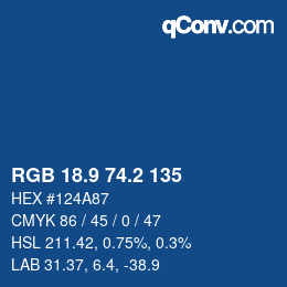 カラーコード: RGB 18.9 74.2 135 | qconv.com