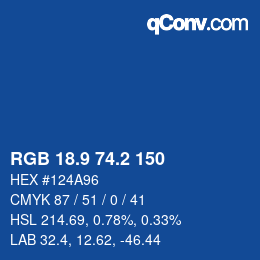 カラーコード: RGB 18.9 74.2 150 | qconv.com