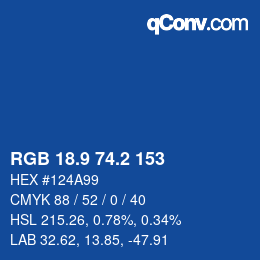 カラーコード: RGB 18.9 74.2 153 | qconv.com