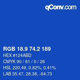 カラーコード: RGB 18.9 74.2 189 | qconv.com