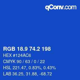 カラーコード: RGB 18.9 74.2 198 | qconv.com