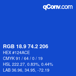 カラーコード: RGB 18.9 74.2 206 | qconv.com