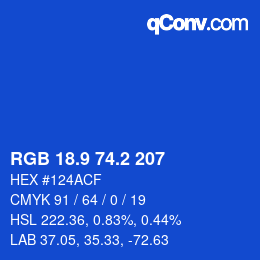カラーコード: RGB 18.9 74.2 207 | qconv.com