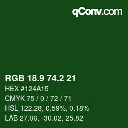 カラーコード: RGB 18.9 74.2 21 | qconv.com