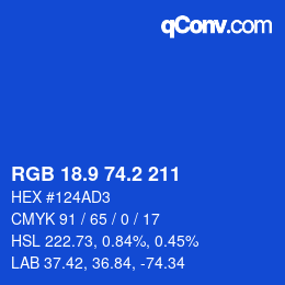 カラーコード: RGB 18.9 74.2 211 | qconv.com