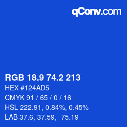 カラーコード: RGB 18.9 74.2 213 | qconv.com