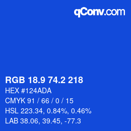 カラーコード: RGB 18.9 74.2 218 | qconv.com