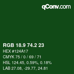 カラーコード: RGB 18.9 74.2 23 | qconv.com