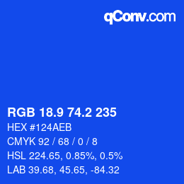 カラーコード: RGB 18.9 74.2 235 | qconv.com