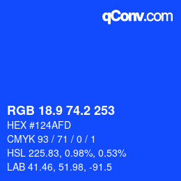 カラーコード: RGB 18.9 74.2 253 | qconv.com