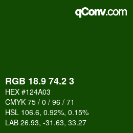 カラーコード: RGB 18.9 74.2 3 | qconv.com