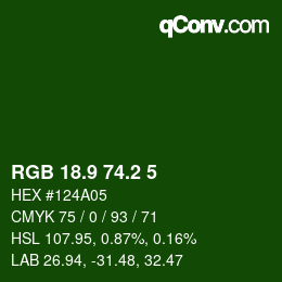 カラーコード: RGB 18.9 74.2 5 | qconv.com