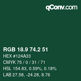 カラーコード: RGB 18.9 74.2 51 | qconv.com