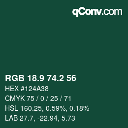 カラーコード: RGB 18.9 74.2 56 | qconv.com