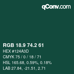 カラーコード: RGB 18.9 74.2 61 | qconv.com