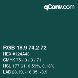 カラーコード: RGB 18.9 74.2 72 | qconv.com
