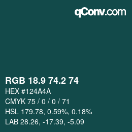 カラーコード: RGB 18.9 74.2 74 | qconv.com