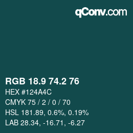 カラーコード: RGB 18.9 74.2 76 | qconv.com