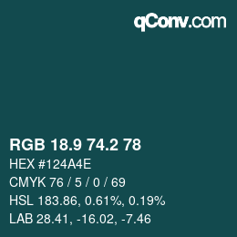 カラーコード: RGB 18.9 74.2 78 | qconv.com