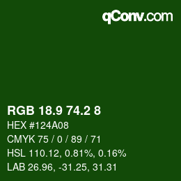 カラーコード: RGB 18.9 74.2 8 | qconv.com