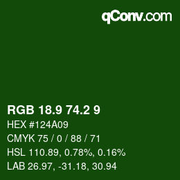 カラーコード: RGB 18.9 74.2 9 | qconv.com