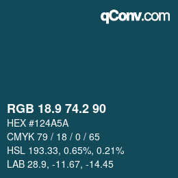 カラーコード: RGB 18.9 74.2 90 | qconv.com