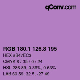 カラーコード: RGB 180.1 126.8 195 | qconv.com