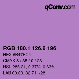 カラーコード: RGB 180.1 126.8 196 | qconv.com