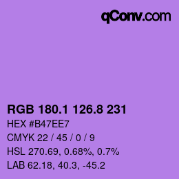 カラーコード: RGB 180.1 126.8 231 | qconv.com