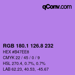 カラーコード: RGB 180.1 126.8 232 | qconv.com