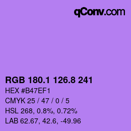 カラーコード: RGB 180.1 126.8 241 | qconv.com