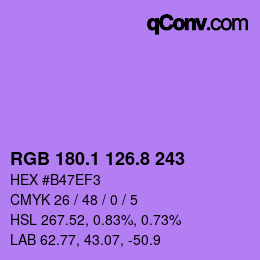 カラーコード: RGB 180.1 126.8 243 | qconv.com